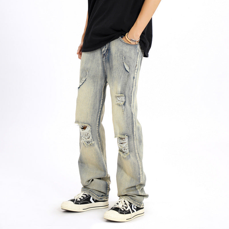 Men Jeans Ripped Jeans for Men and Women Loose Retro Straight-Leg Pants