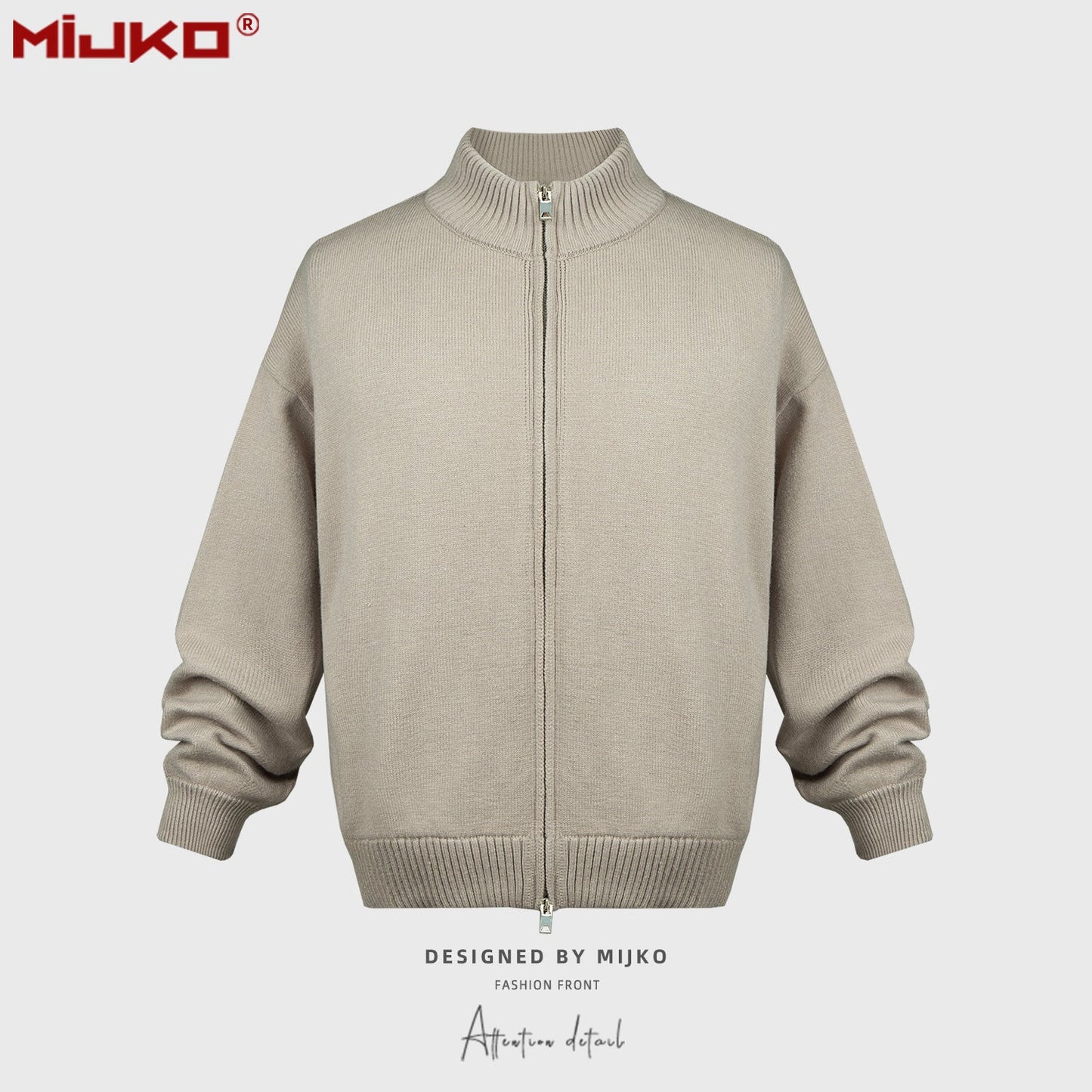 MIJKO Mens Jacket Two-way Zipper Sweater Knitted Jacket
