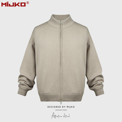 MIJKO Mens Jacket Two-way Zipper Sweater Knitted Jacket