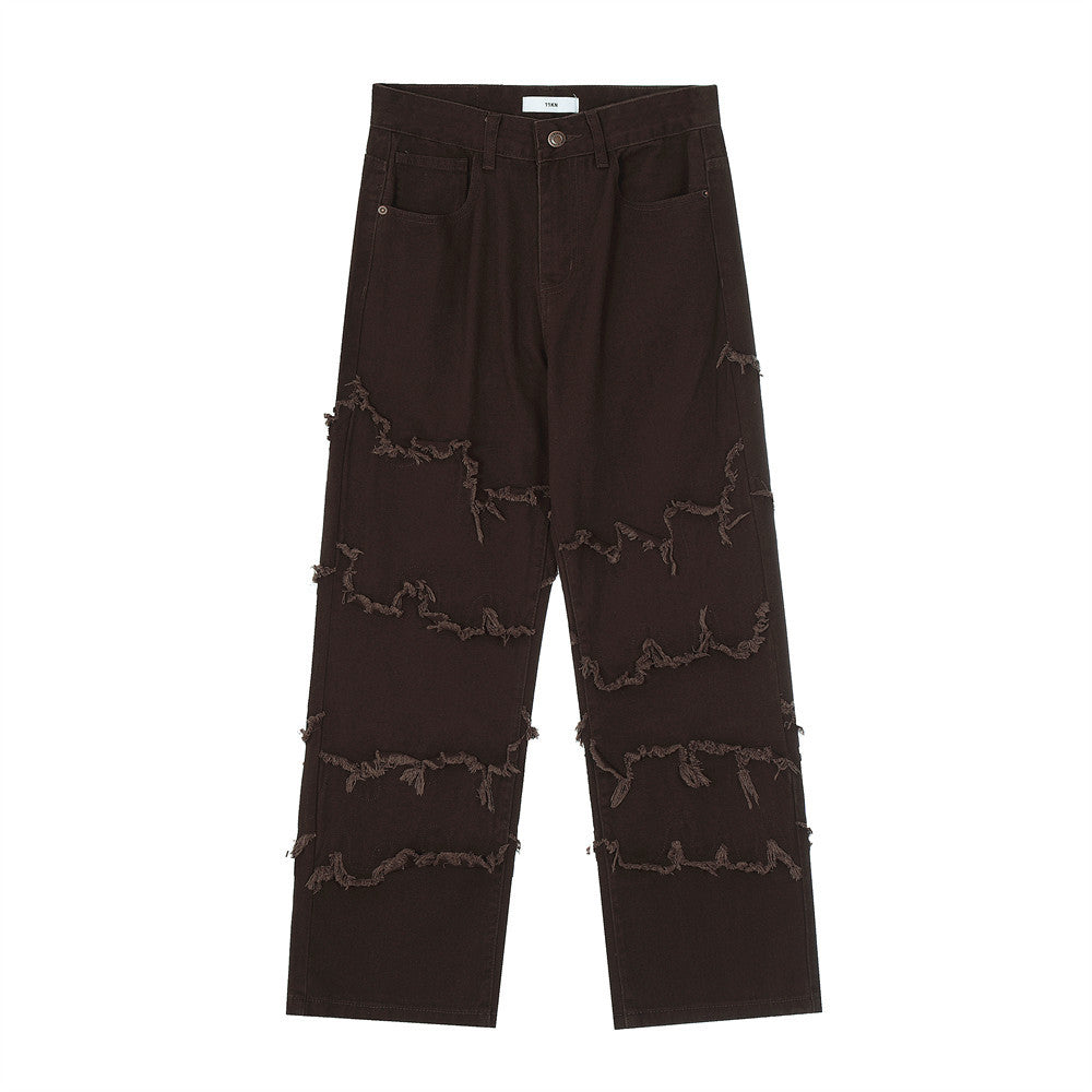 Men Jeans Raw Edge Hip Hop Loose