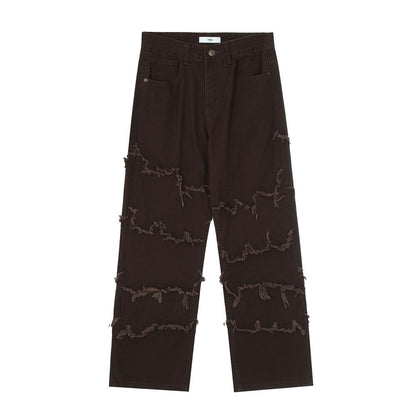Men Jeans Raw Edge Hip Hop Loose