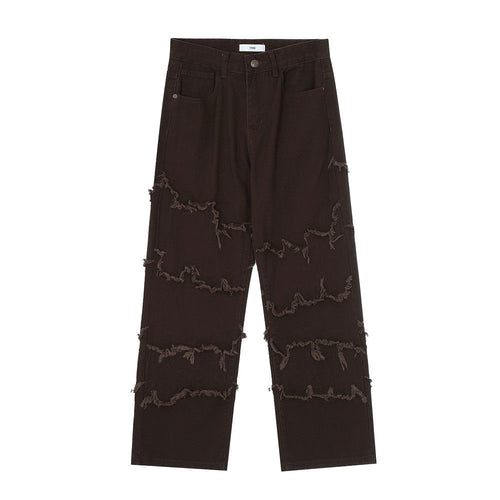 Men Jeans Raw Edge Hip Hop Loose