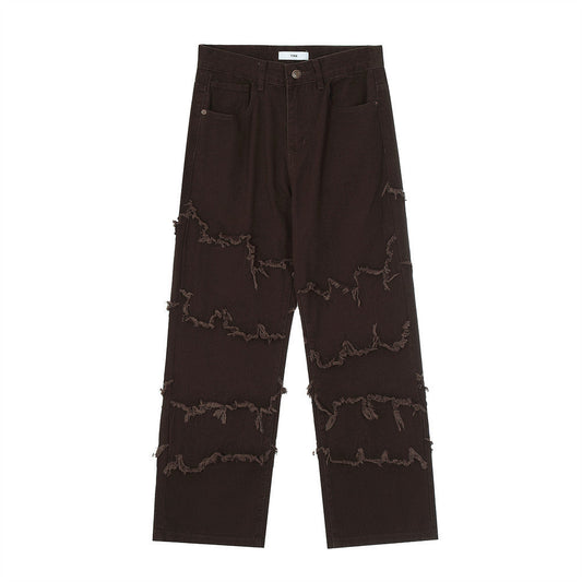 Men Jeans Raw Edge Hip Hop Loose