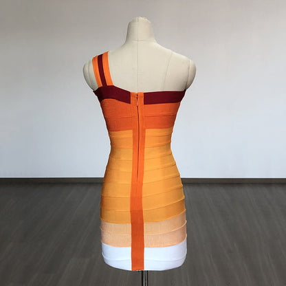 Women Evening Dress Rainbow Dress Striped Sheath Bandage One-Piece Dress Dress