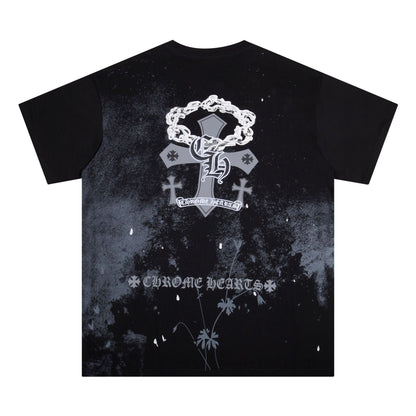 CHH Chrome Heart T Shirts Starry Sky Inkjet Leather Short Sleeve T-Shirt