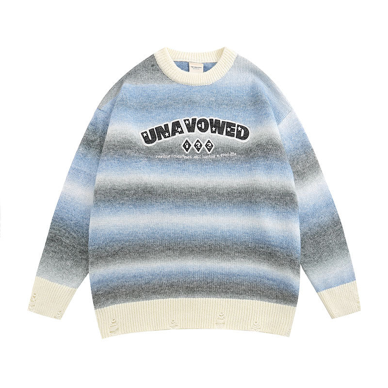 Women Sweater Gradient Color Striped Knitted All-Matching Sweater