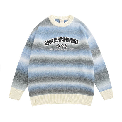 Women Sweater Gradient Color Striped Knitted All-Matching Sweater