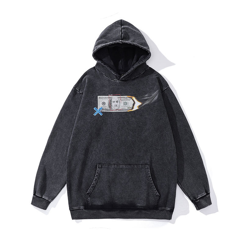 Men Hoodie Retro Hip Hop Distressed Hooded Sweater Men