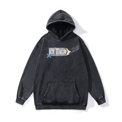 Men Hoodie Retro Hip Hop Distressed Hooded Sweater Men