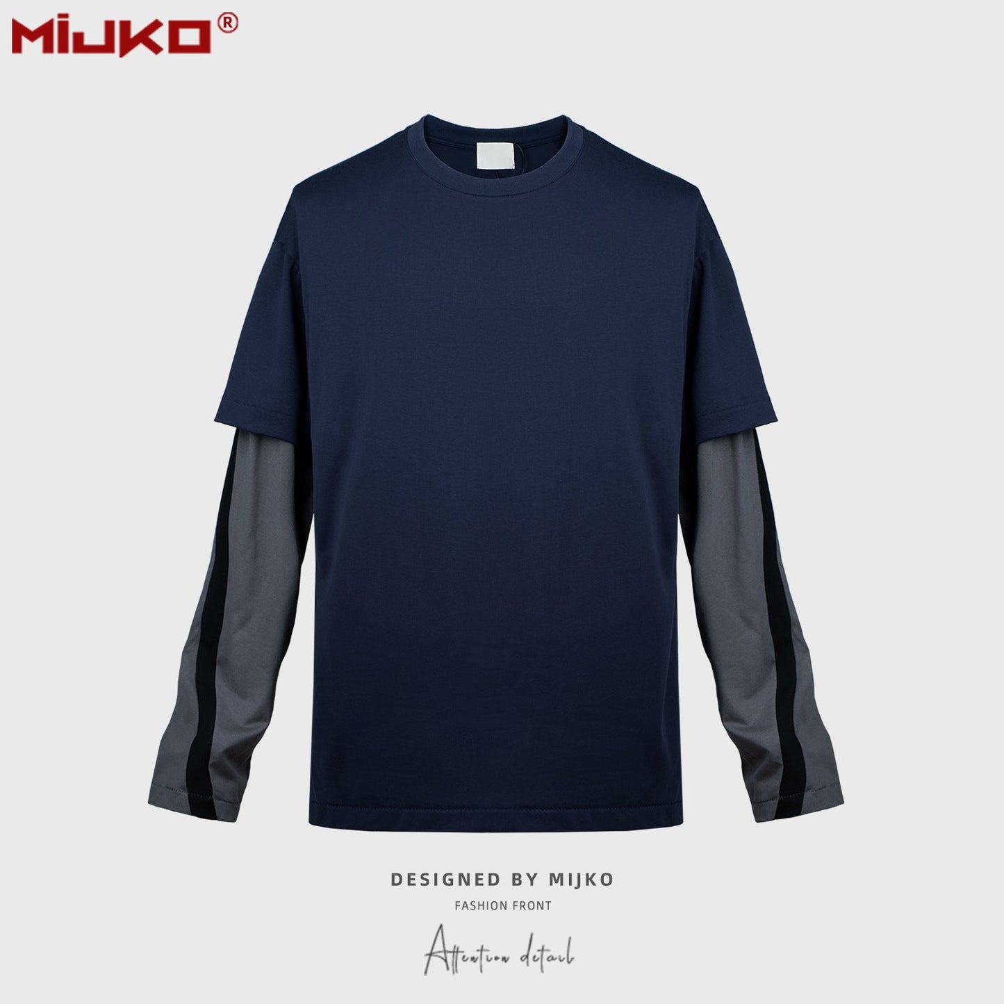 MIJKO Men Jacket Fake Two Long-sleeved Color Matching T-shirt