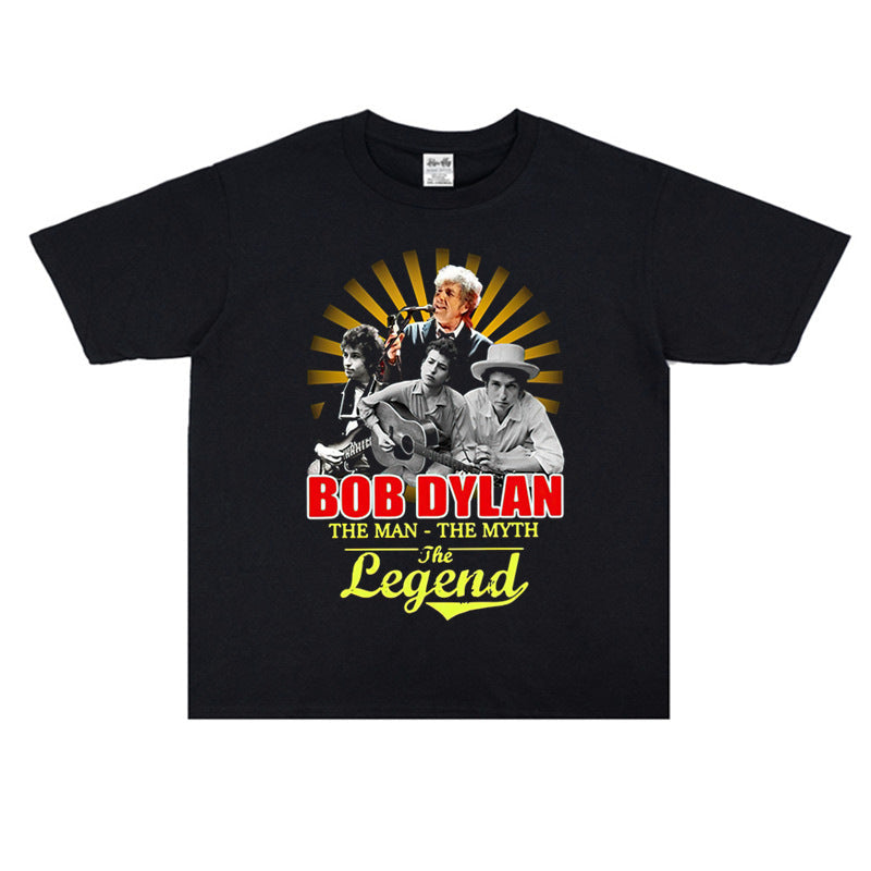 Rock Star T Shirt Bob Dylan Washed Distressed T-shirt Loose Men and Women Casual Short Sleeve Cotton
