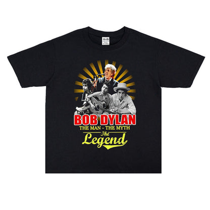 Rock Star T Shirt Bob Dylan Washed Distressed T-shirt Loose Men and Women Casual Short Sleeve Cotton
