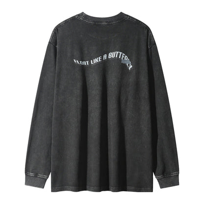 Men Long Sleeve T-shirt Tyson Printed T-shirt Washed Old