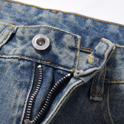 Men Jeans Loose Straight Personality Wide Leg Zipper Decorations