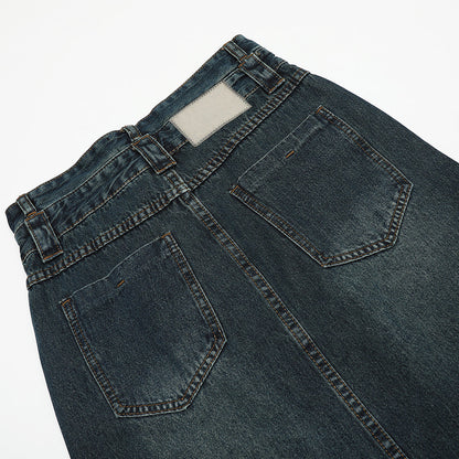 Women Long Skirt Slit Half-Length Jeans Loose Straight Dress