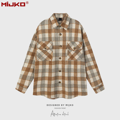 MIJKO Mens Jacket Loose Casual Plaid Jacket