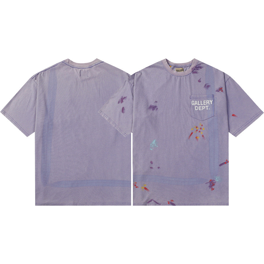 Gallery Dept T-Shirt Hand Painted Ink Splashing Alphabet Washed Retro Short Sleeve T-Shirt