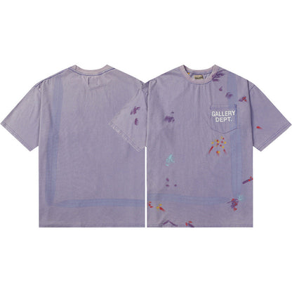 Gallery Dept T-Shirt Hand Painted Ink Splashing Alphabet Washed Retro Short Sleeve T-Shirt