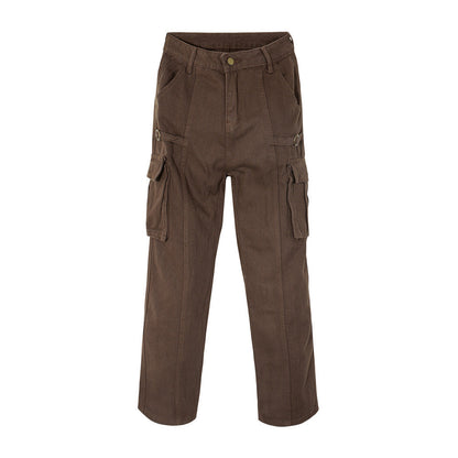 Men Jeans Workwear Loose Multi-Pocket Casual