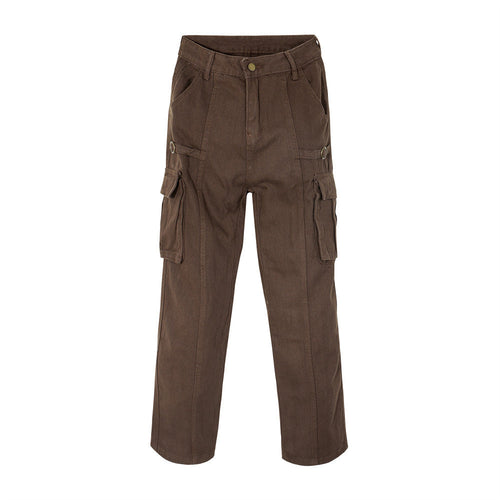 Men Jeans Workwear Loose Multi-Pocket Casual