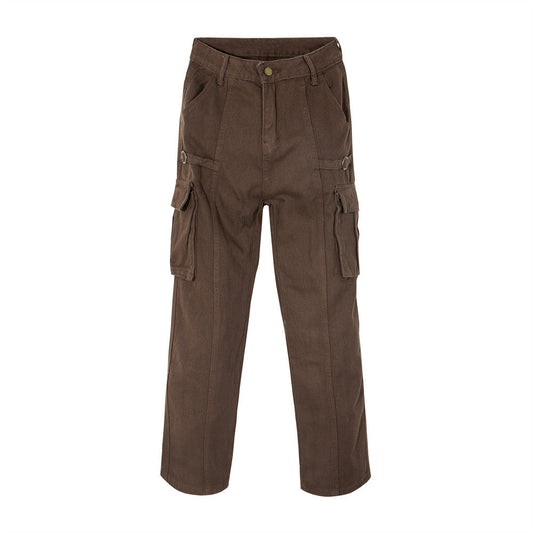 Men Jeans Workwear Loose Multi-Pocket Casual