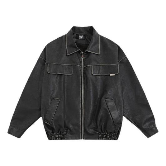 Women Jackets Vintage Distressed Locomotive Style PU Leather Jacket