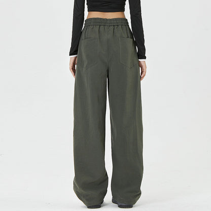 Men Sweatpants Loose-Fitting Wide-Leg Trousers Hip Hop Solid Color Stitching Ruffle Knee Straight Casual Pants