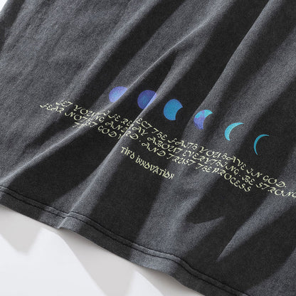 Men Vintage T-Shirt Printed Short-Sleeved T-shirt Men's Distressed Crew Neck T-shirt Summer Loose