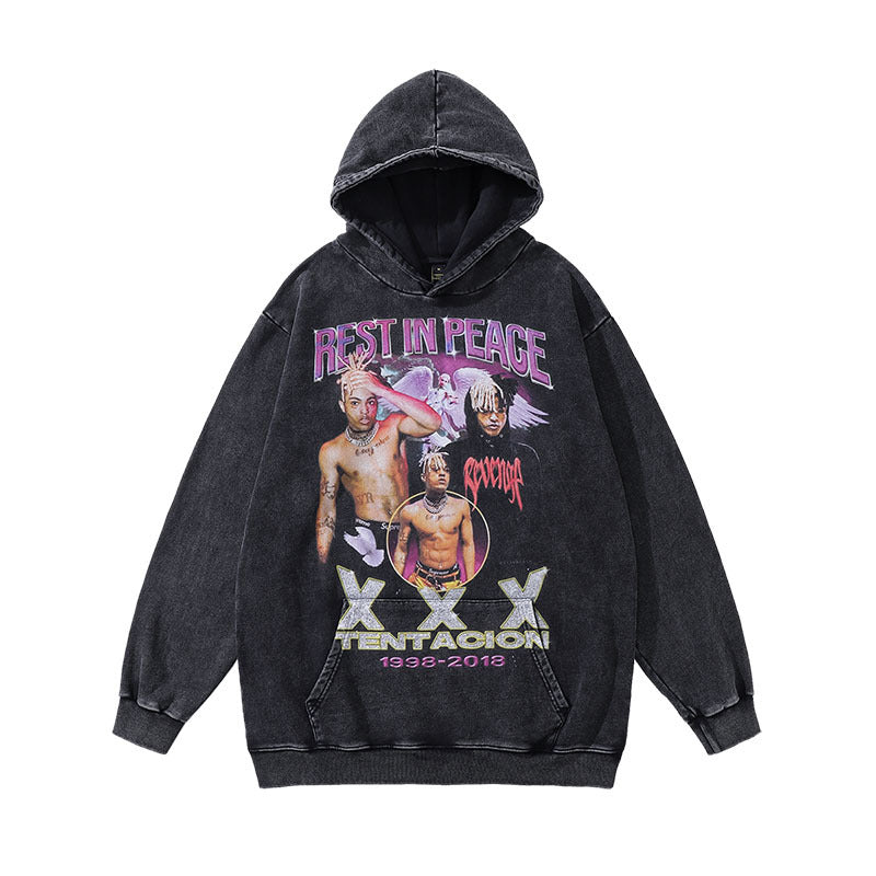 Men Hoodie Retro Hip Hop Distressed Hooded Sweater Men