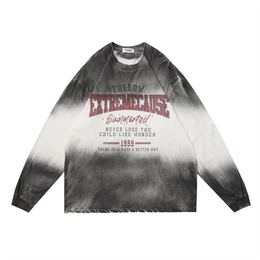 Men Long Sleeve T-Shirt Spray Painting Gradient Tie-Dye Hip Hop Rock Trend