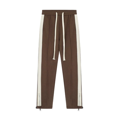 Men Sweatpants Side Stitching Casual Long Sports Pants Men's Elastic Waist Sports Straight Baggy Pants
