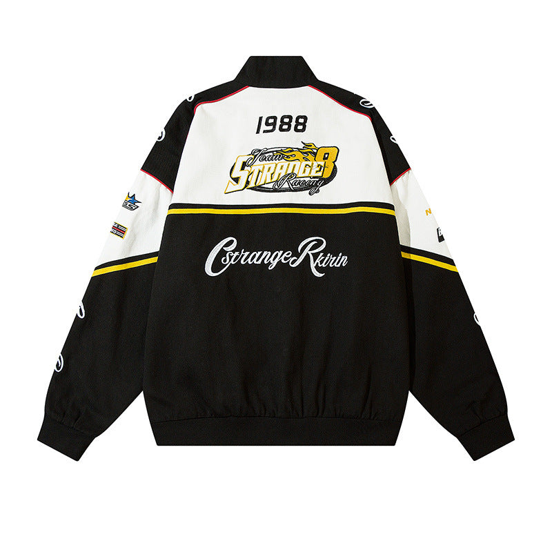 Women Jackets Vintage Heavy Embroidered Racing Suit Jacket