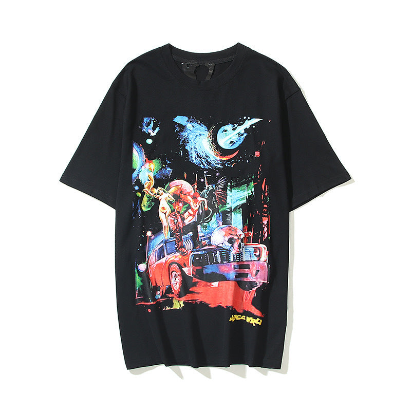 Vlone T Shirts Painted Graffiti Large V Short Sleeve T-shirt Men and Women Couple Street Hip Hop Half Sleeve