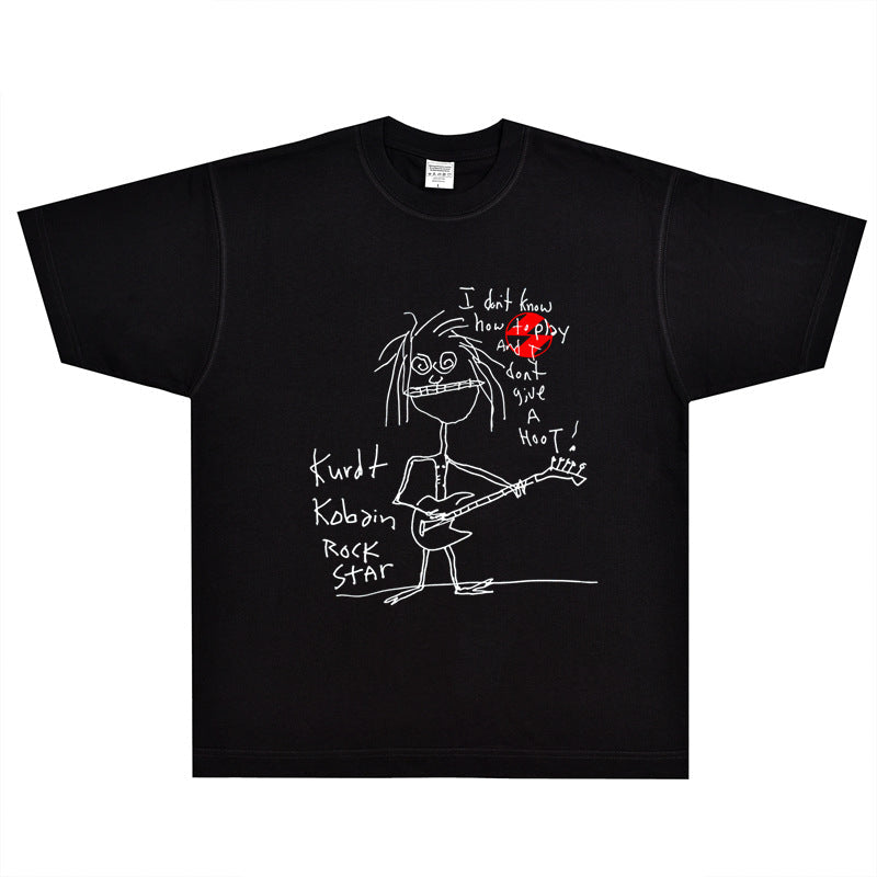 Rock Star T Shirt Kurt Cobain Rock Star T-shirt Kurt Curbain Cartoon Loose Short Sleeve