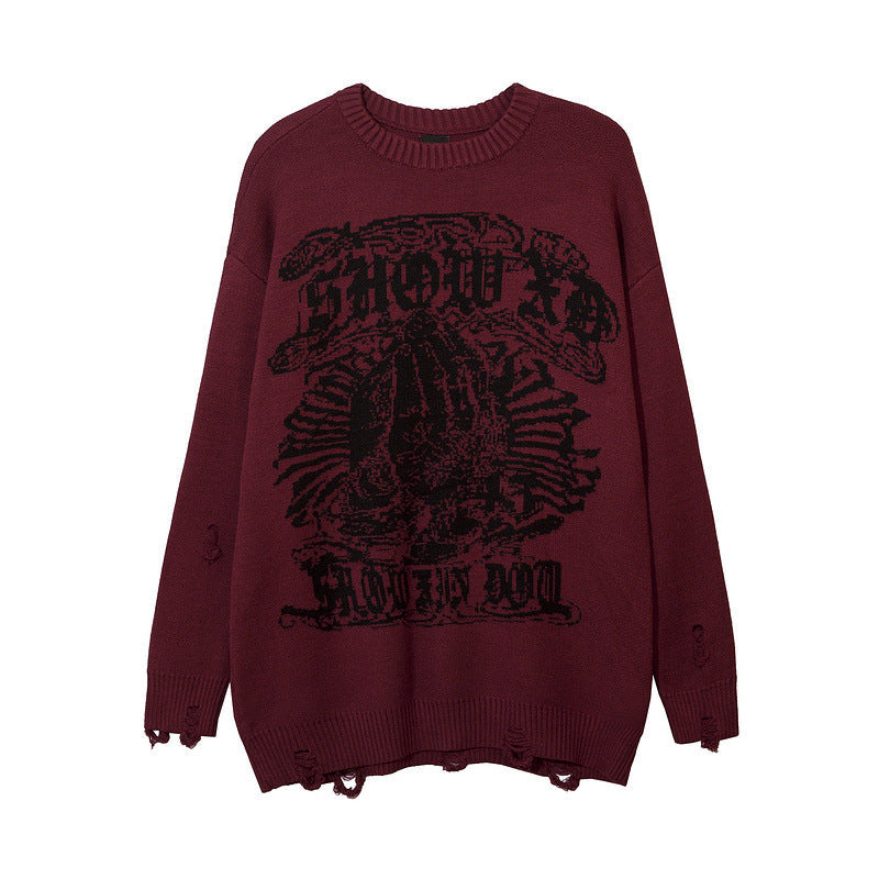Women Sweater Jacquard Sweater Sweater Ripped