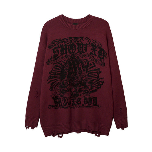 Women Sweater Jacquard Sweater Sweater Ripped