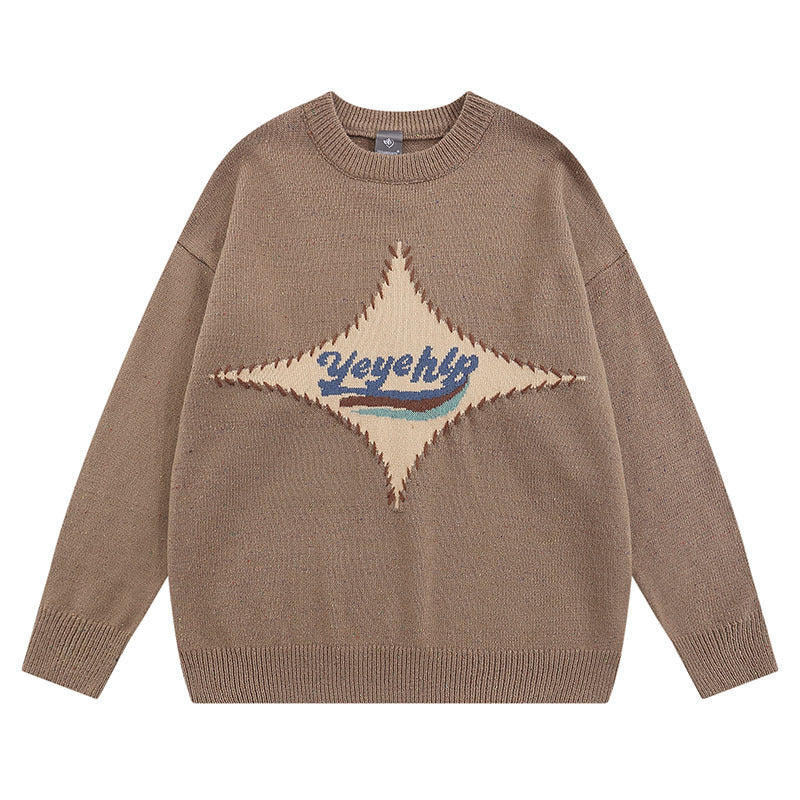 Women Sweater Striped Embroidered Knitted Top Versatile Loose