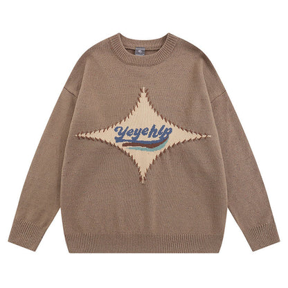 Women Sweater Striped Embroidered Knitted Top Versatile Loose