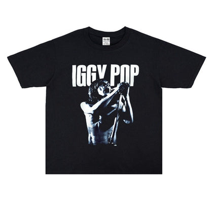 Rock Star T Shirt Punk Music Godfather Iggy Pop Iki Pop Printed Loose T-shirt Cotton Short Sleeve Men and Women