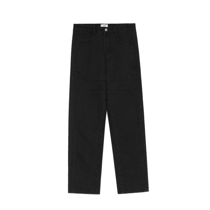 Men Jeans Solid Color Stitching Loose Casual