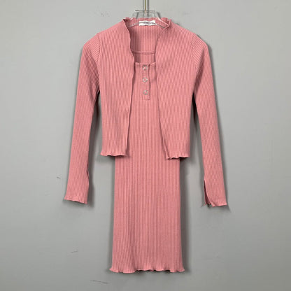 Women Dresses Square Collar Vest Camisole Cardigan Jacket Long-Sleeved V-neck Dress