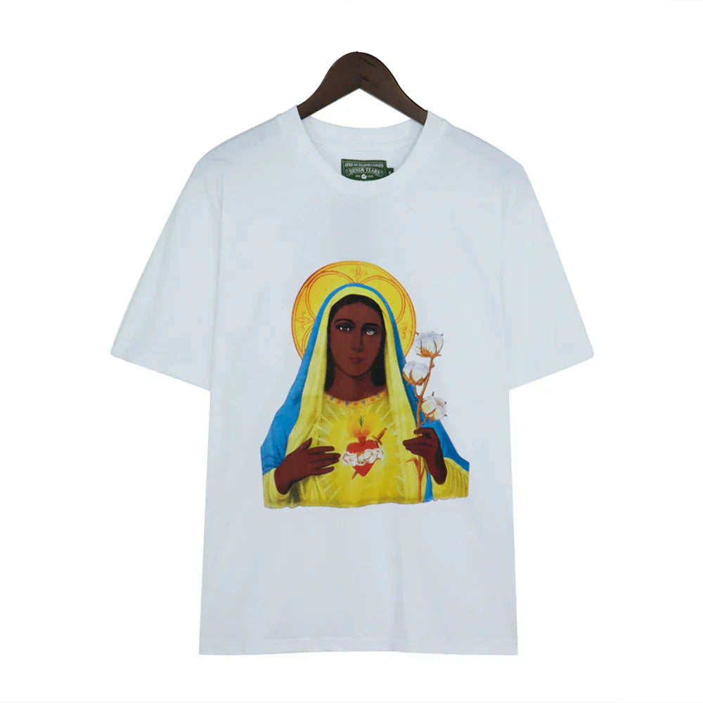 Denim Tears T Shirts Kapok T-shirt Vintage Woman Avatar Oil Painting round Neck Short Sleeve