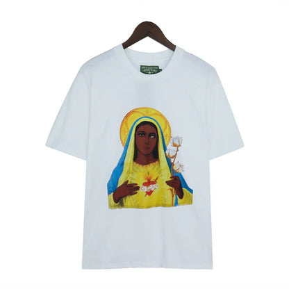 Denim Tears T Shirts Kapok T-shirt Vintage Woman Avatar Oil Painting round Neck Short Sleeve