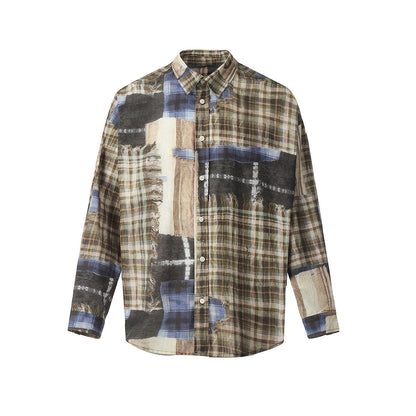 Unisex Shirts Plaid Loose Casual Long Sleeve Shirt