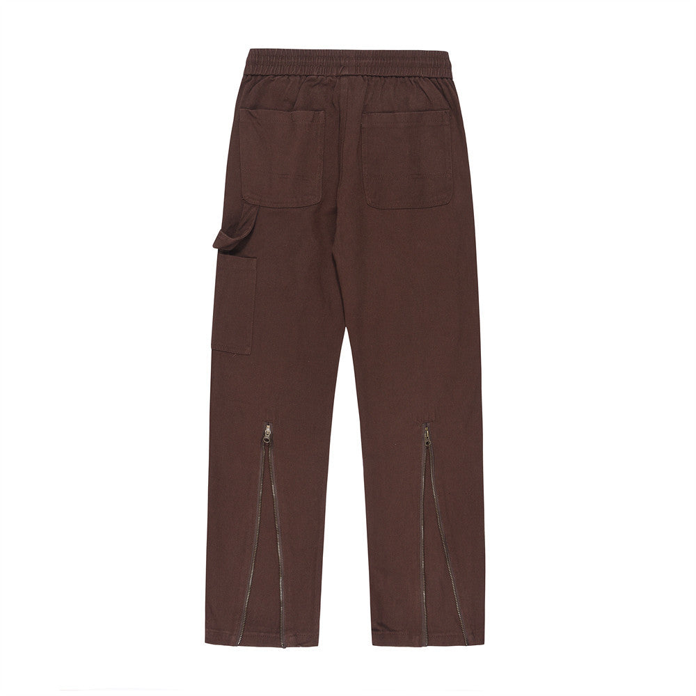 Men Jeans Embroidered Straight Casual Trousers Loose Zip