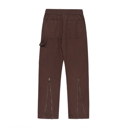 Men Jeans Embroidered Straight Casual Trousers Loose Zip