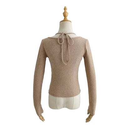 Women Sweater Knitwear Sexy Knitted Cardigan Autumn Short Long Sleeve T-shirt Jacket