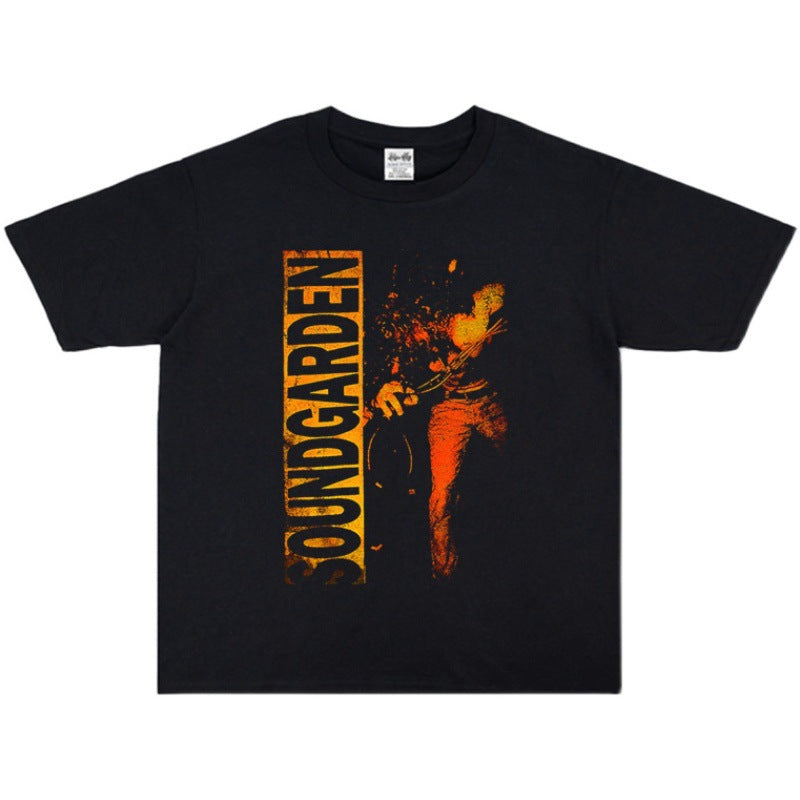Rock Star T Shirt Soundgarden Band Washed Distressed T-shirt Short Sleeve Loose Cotton Men and Women