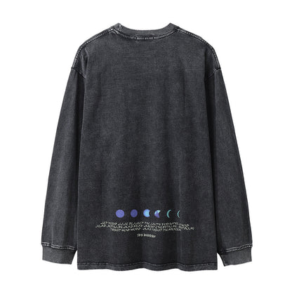 Men Long Sleeve T-shirt Depressed Skull Nun Printed Washed Old