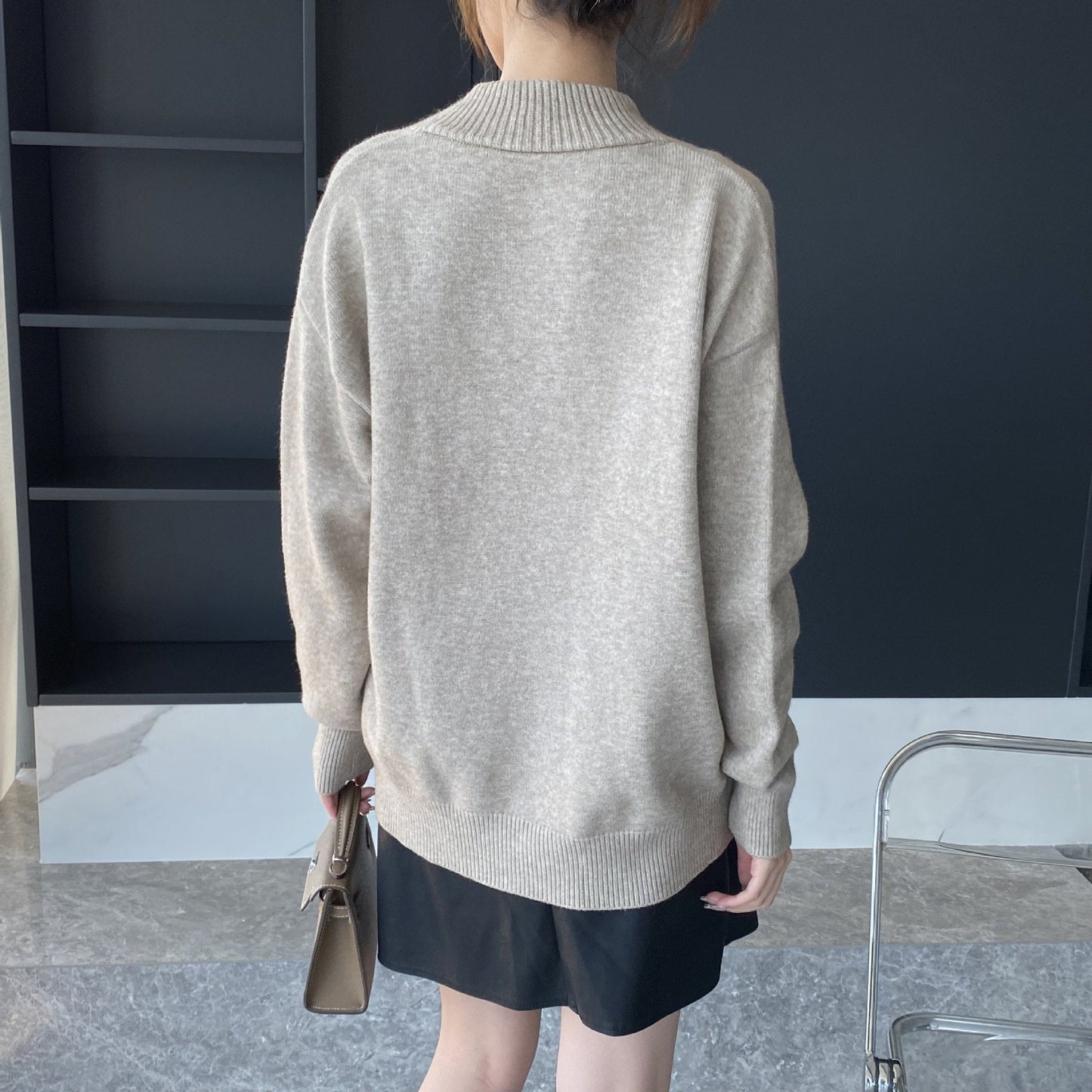 Women Cardigan Sweater Cardigan Single-Breasted V-neck Mid-Length Knitted Jacket 8t8278
